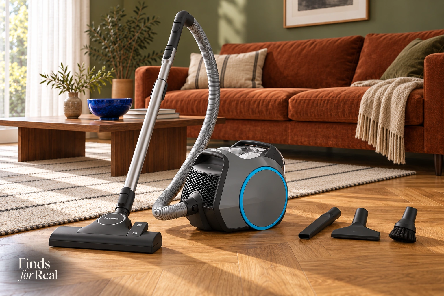 Miele Boost CX1 with universal floorhead, crevice nozzle, upholstery nozzle and dusting brush.
